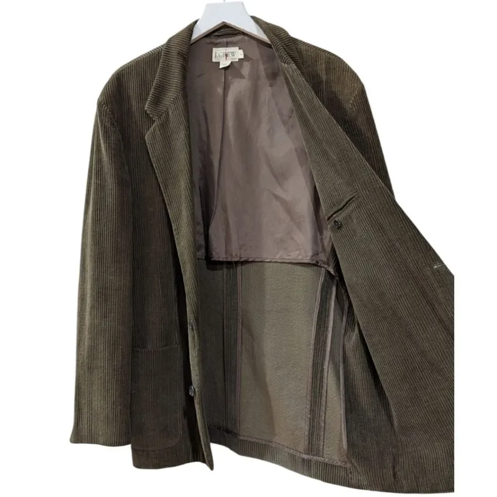 Vintage 90s J. Crew Mens L Olive Green 100% Cotton Corduroy Two Button Sportcoat